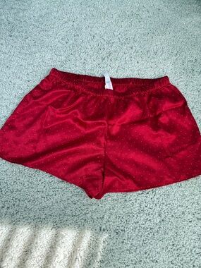 Red Satin Sleep Shorts with Tiny Dot Detail Womens Size Medium